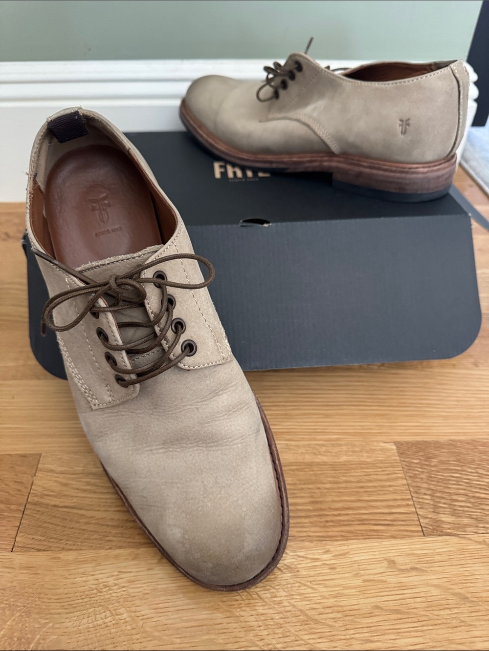 Frye Men's Murray oxfords genuine leather taupe 10.5M